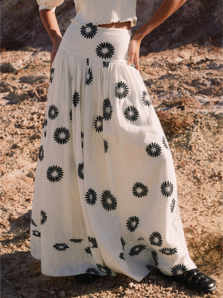 Modern Daisy Print Blouse Skirt