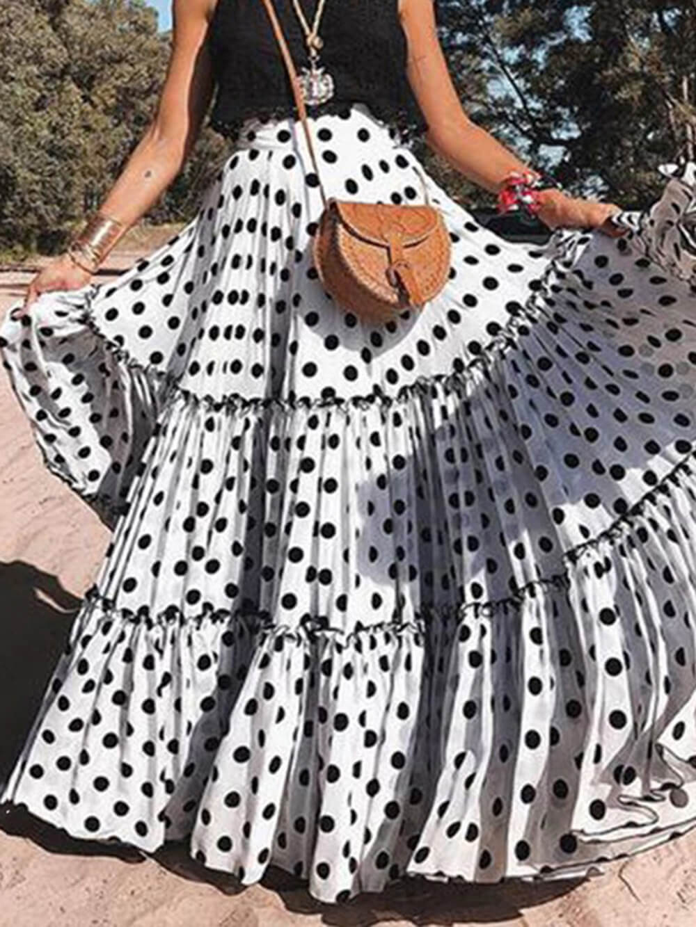 Fashion Casual Long Polka Dot Printed Halter Skirt