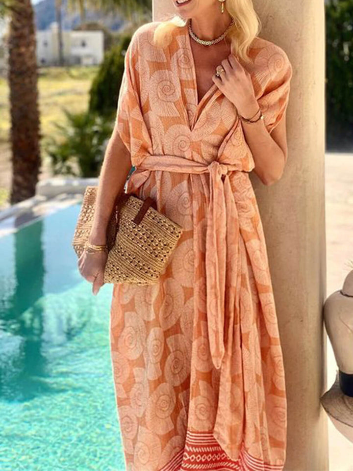 Fashion Printed V-Neck Sleeveless Mid-Length Beach Dress