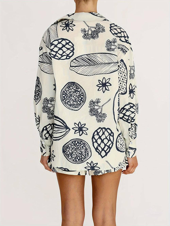 Summer Fruit Print Løs skjorte shortssett