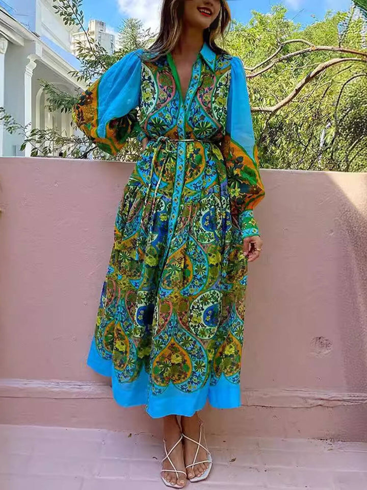 Cardigan med etnisk print med snørebånd og langærmet kjole