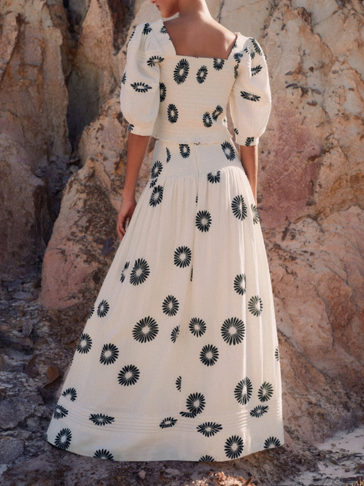 Μοντέρνα φούστα μπλούζα με στάμπα Daisy