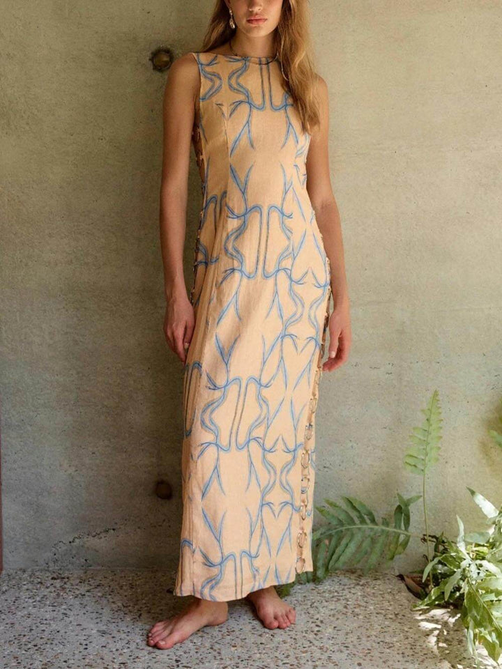 Signature Printed Hoop-Embellished Sleeveless Midi Dress