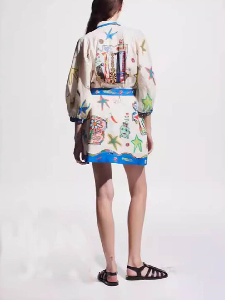 Temperamentvolles Cardigan-Kleid mit Schößchen-Print