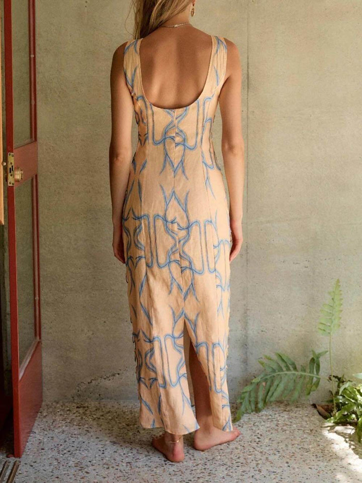 Signature Printed Hoop-Embellished Sleeveless Midi Dress