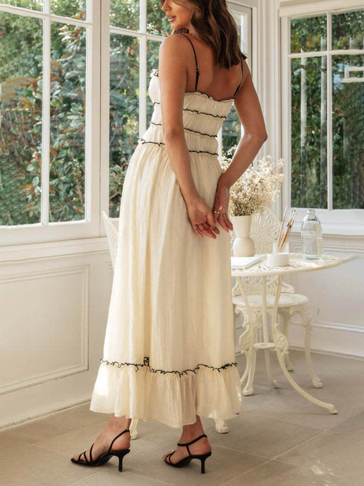 Elegant off-Shoulder Strap Patchwork-kjole
