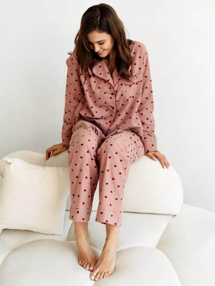 Hartpatroon revers Franse pyjamaset