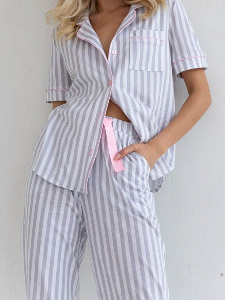 Randigt Lös Patchwork Pyjamas Set