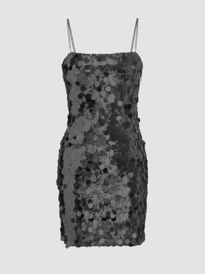 Uregelmæssig kjole med pailletter med kæde