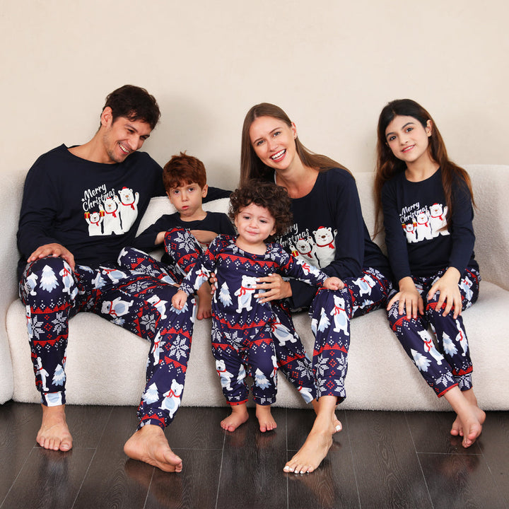 Ensemble de pyjamas assortis pour la famille de Noël Pyjama ours polaire bleu marine