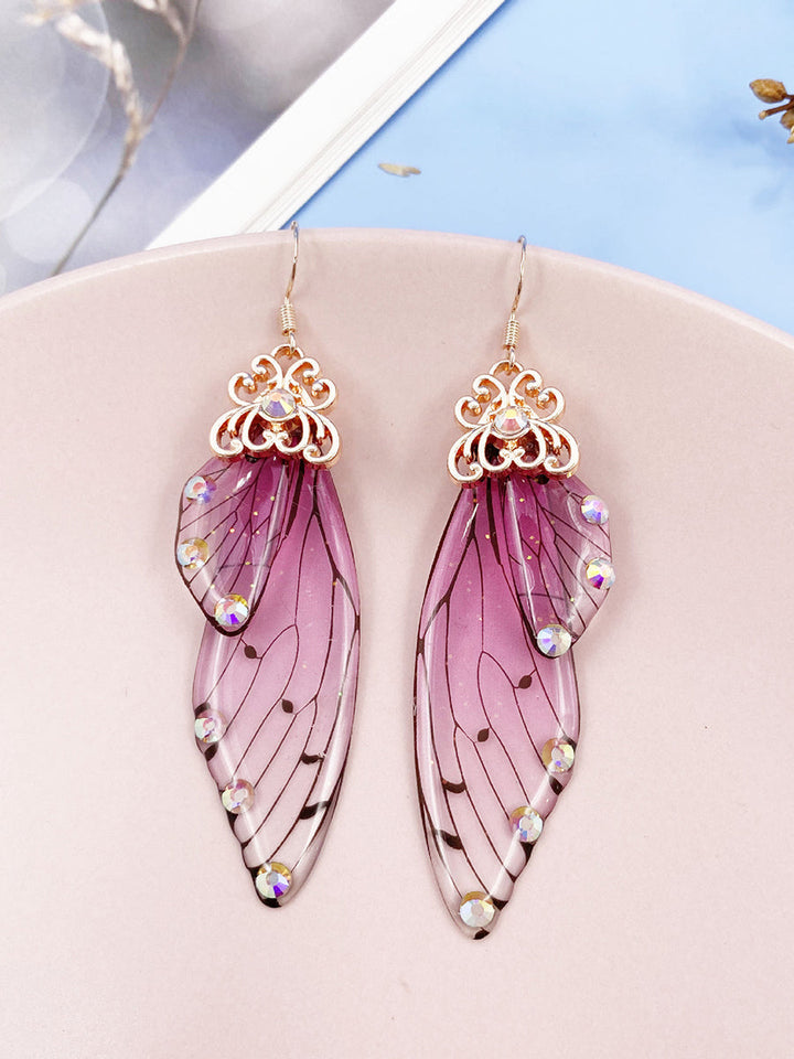 Butterfly Wing Pink Rhinestone Cicada Wing Crystal øredobber