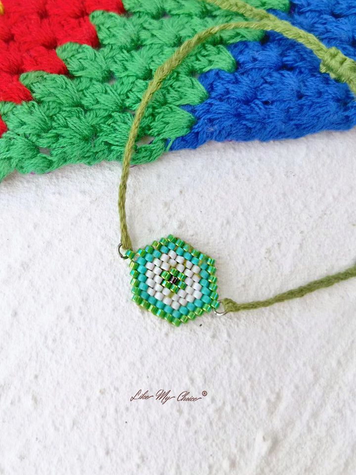 Justerbar snor med perlearmbånd Emerald Geometri