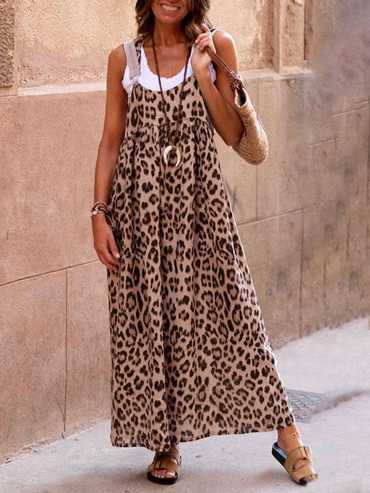 Μάξι φόρεμα με ζαρτιέρες Leopard Print Patchwork