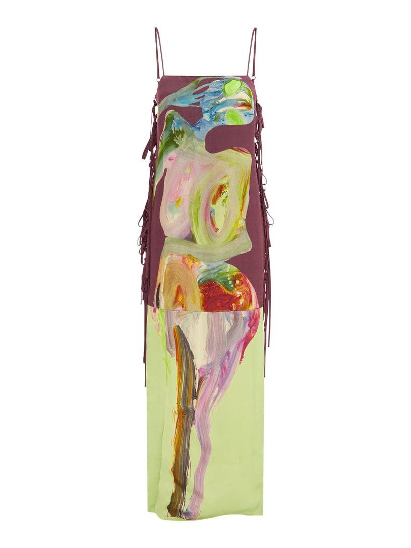 Exquise Art Graffiti midi-jurk met veters aan de zijkant