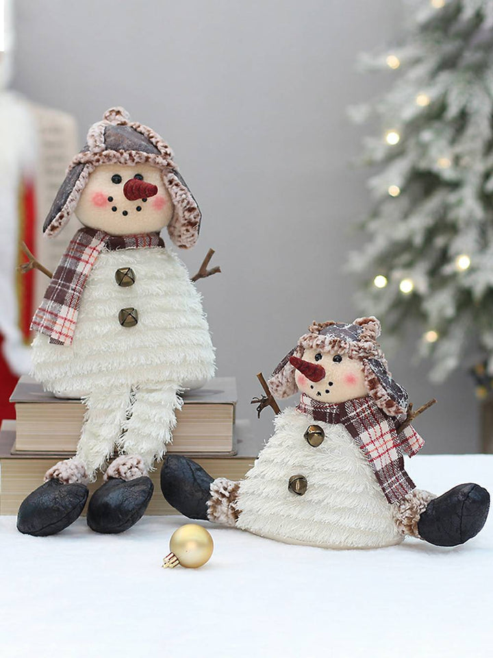 Ornements de poupée rétro en tissu de Noël, bonhomme de neige, jambes croisées