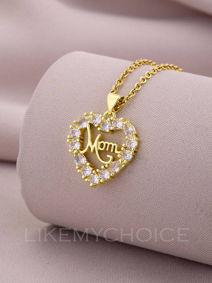 Módní měděný náhrdelník se zirkony ve tvaru srdce elegantní maminky