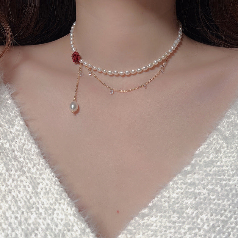 Rose Flower Pearl Halsband