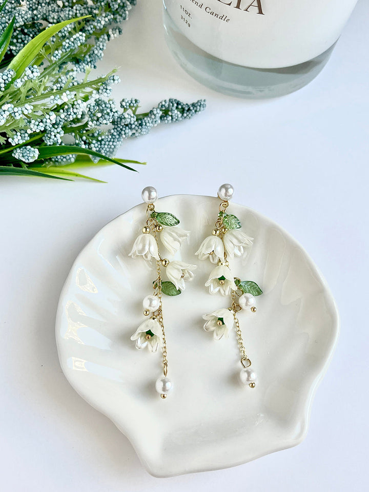 Søde kvast øreringe - Tulipaner Sløjfe Hvide Fairy Flowers