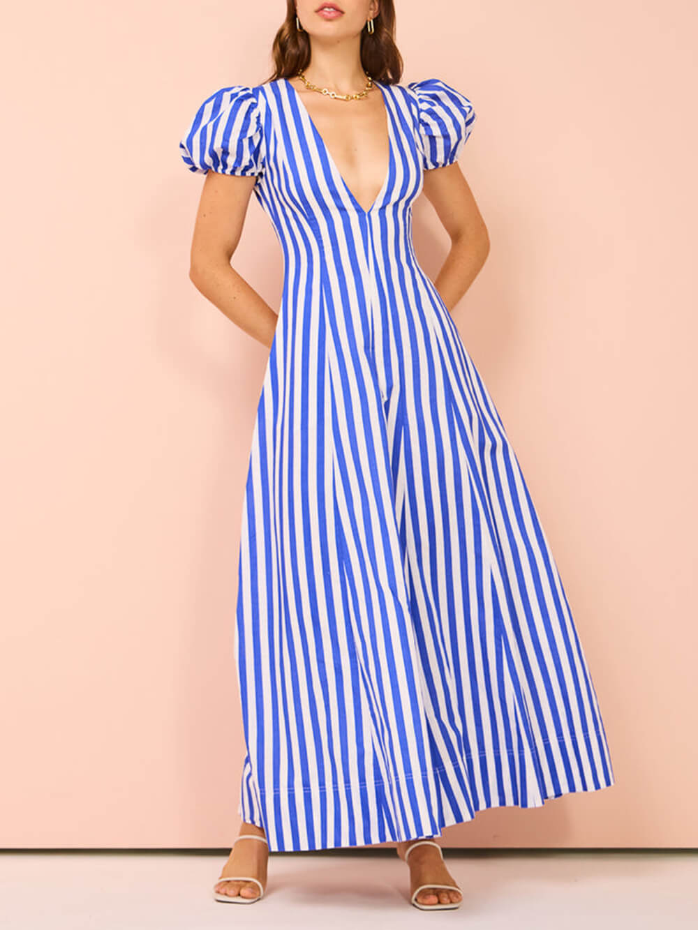 Bubble Sleeve In Stripe Wavy Maxi Mekko