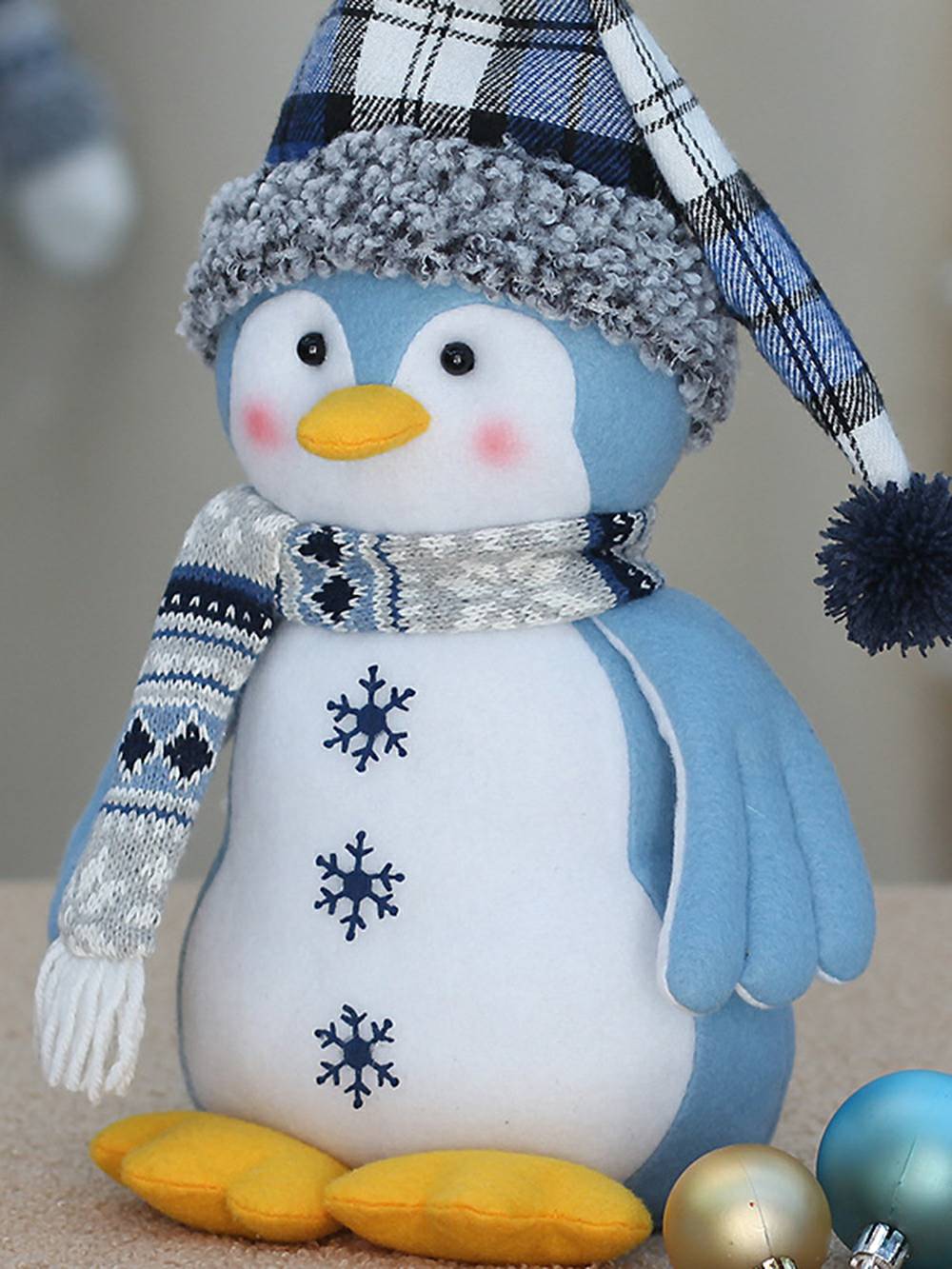 Enfeites de boneca pinguim de urso polar em tecido azul de Natal