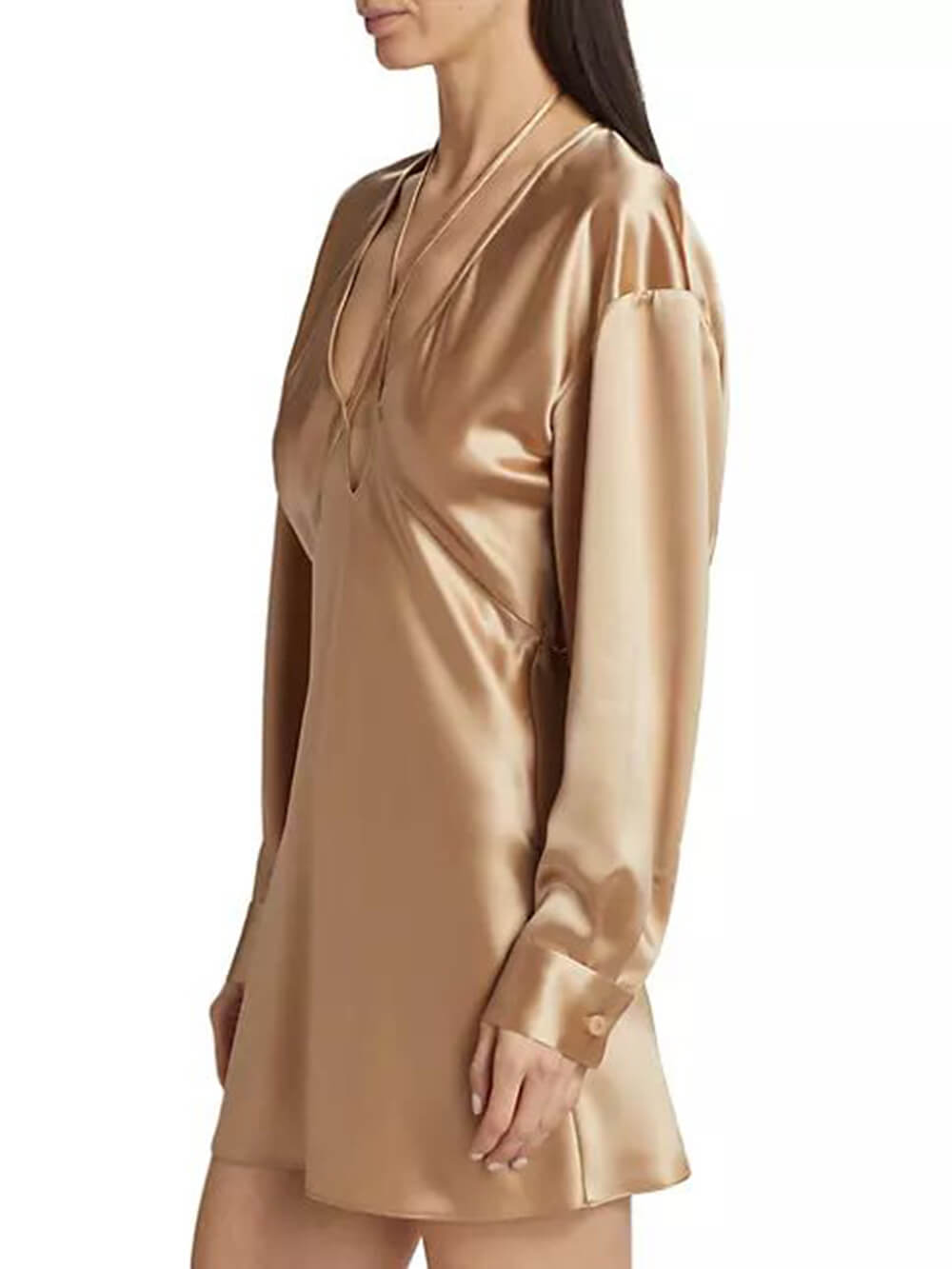 Λεπτό Μίνι φόρεμα Tela Satin με λουράκι με βαθύ V λαιμόκοψη