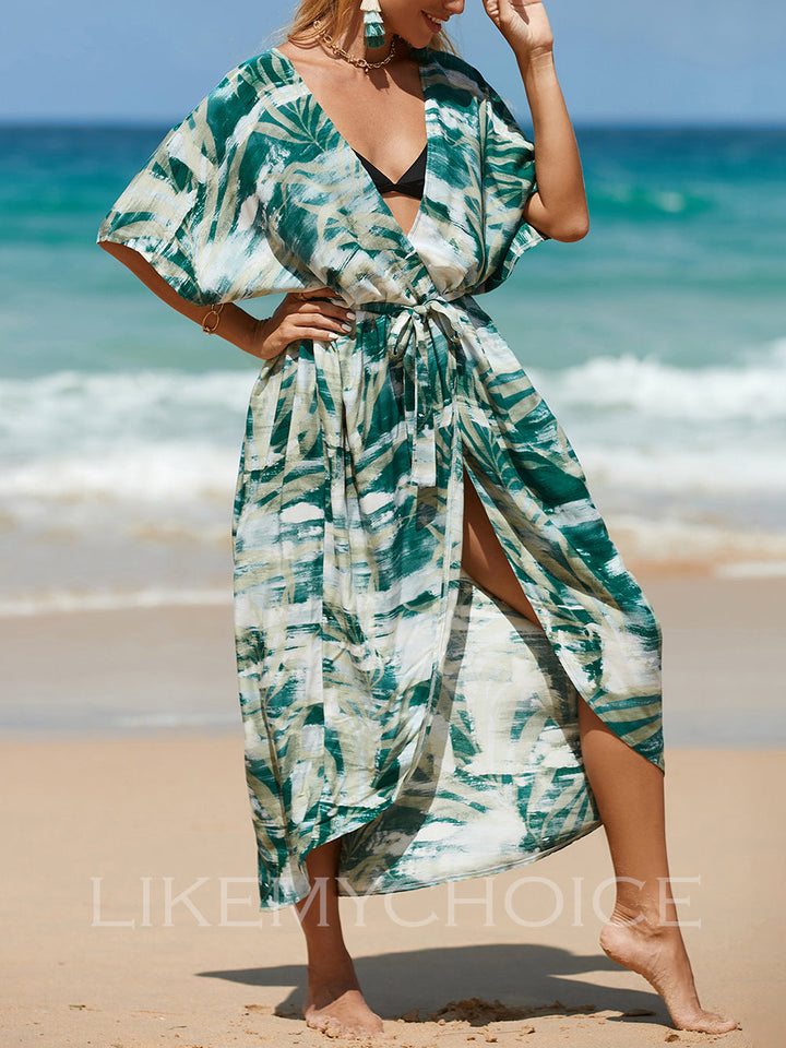 Vestidos de playa con frente abierto y estampado coral para mujer
