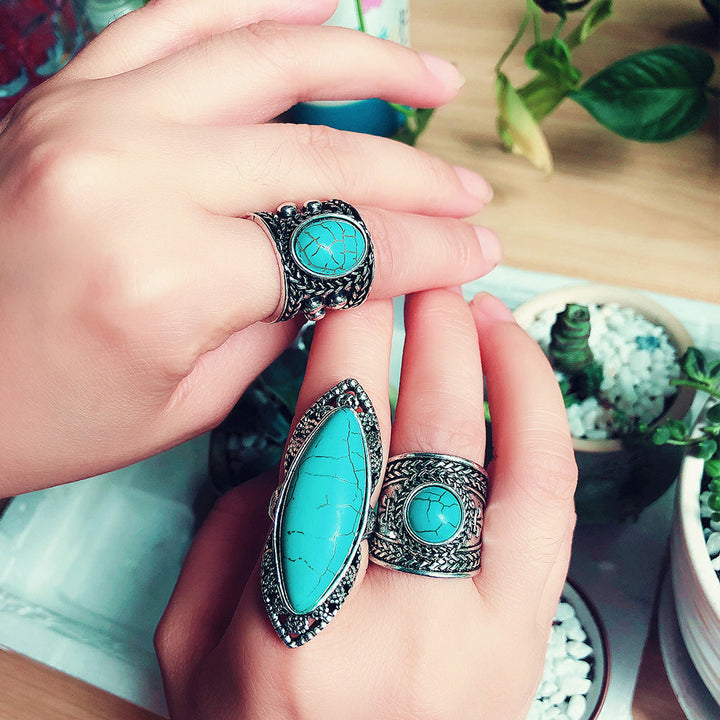 Boheemse en groene turquoise ring, krachtig statement stuk