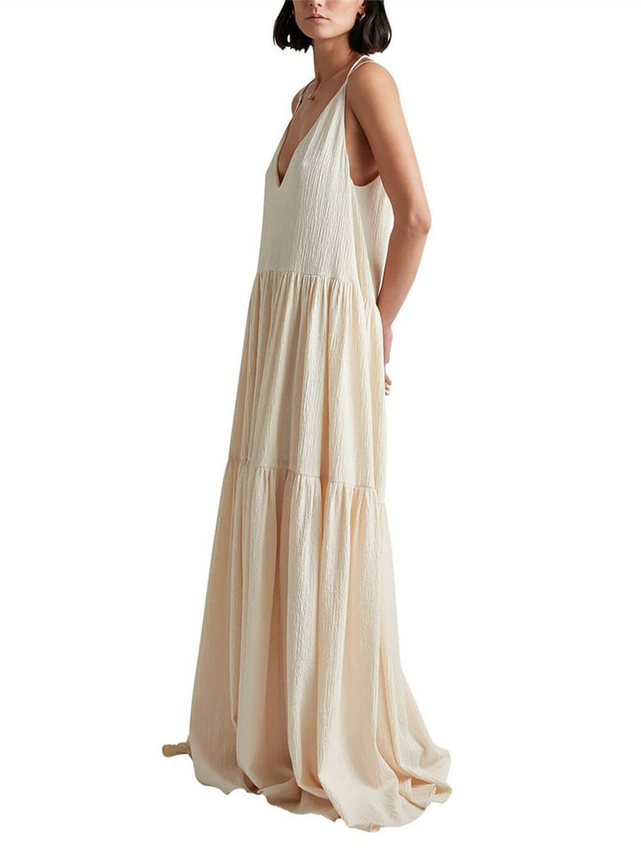 Elegante resort maxi-jurk met diepe V-hals en bandjes