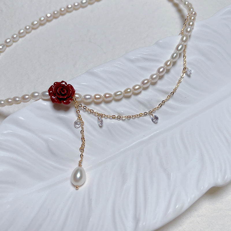 Rose Flower Pearl Halsband