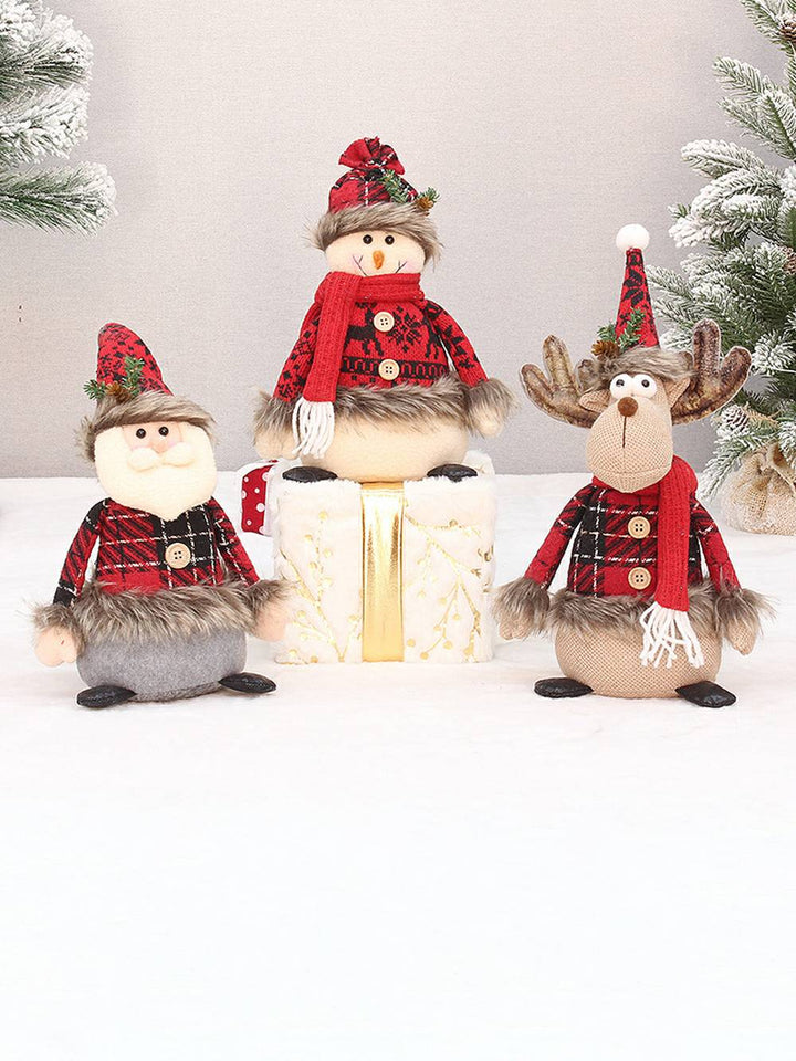 คริสต์มาสตุ๊กตาผ้าลายสก๊อตสีแดง Old Man Snowman Elk ตุ๊กตาเครื่องประดับ