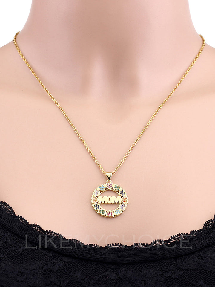Módní měděný náhrdelník se zirkony ve tvaru srdce elegantní maminky