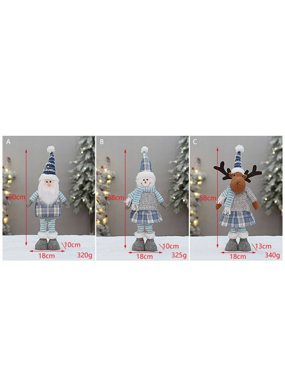 เครื่องประดับตกแต่งตุ๊กตาคริสต์มาสแบบพับเก็บได้ผ้าสีฟ้าคริสต์มาส
