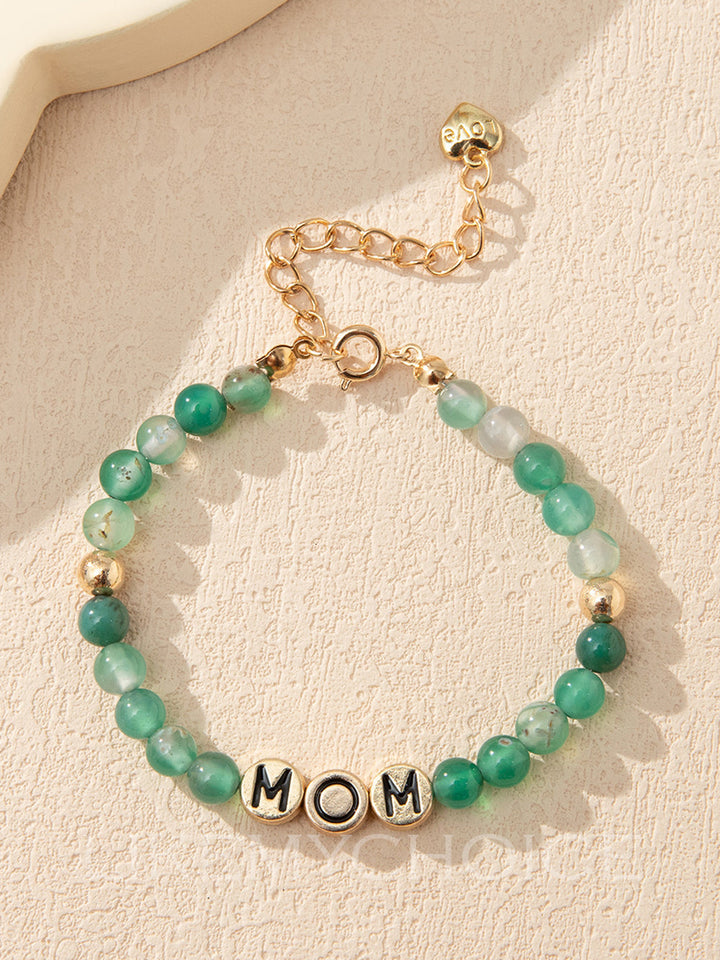 MOM Natural Green Agate Beaded Armband