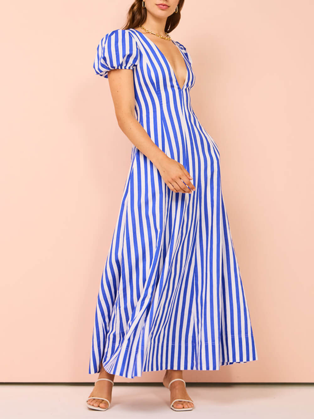 Bubble Sleeve In Stripe Wavy Maxikjole