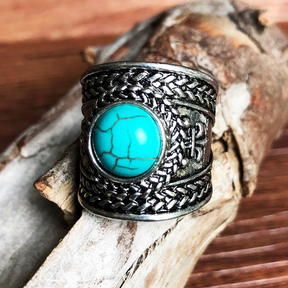 Boheemse en groene turquoise ring, krachtig statement stuk