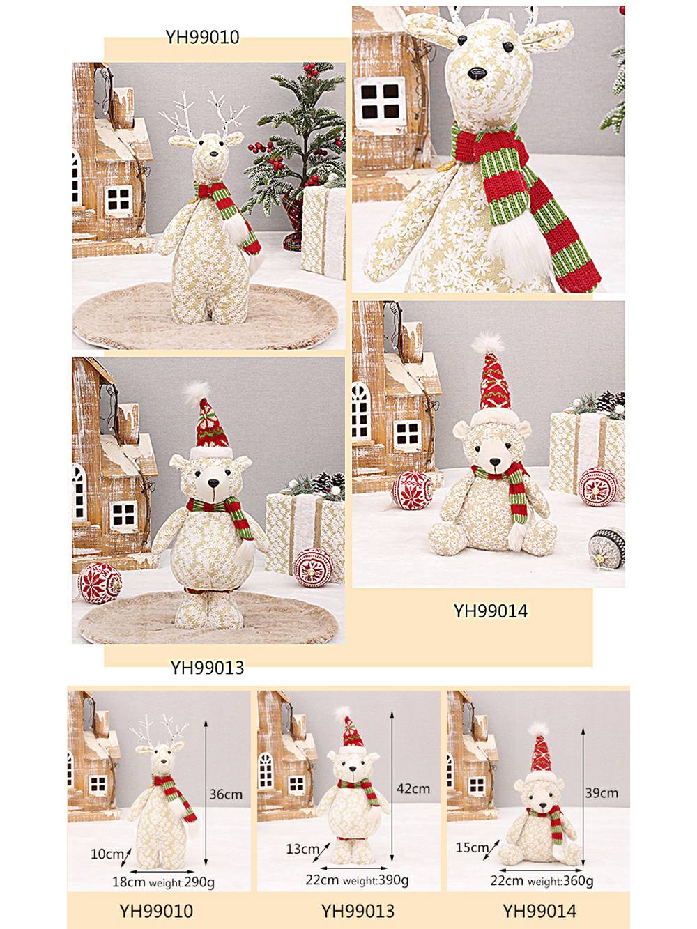 Ornements de poupée d'élan en tissu de flocon de neige brodé de Noël