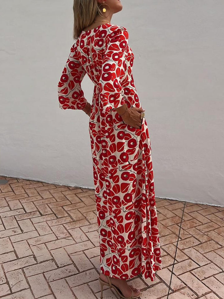 Vakantie bloemenprint gesmokte off-shoulder maxi-jurk met zakken