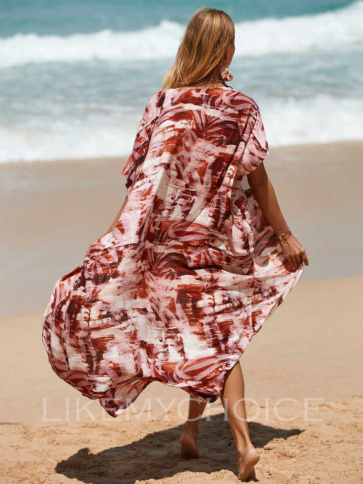 Damen-Strandkleider mit Korallenmuster und offener Vorderseite