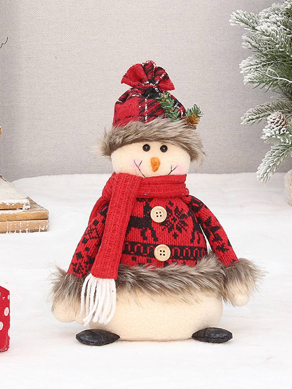 Jouluinen Pehmo punainen ruudullinen kangas Old Man Lumiukko Hirvenukke Ornamentti