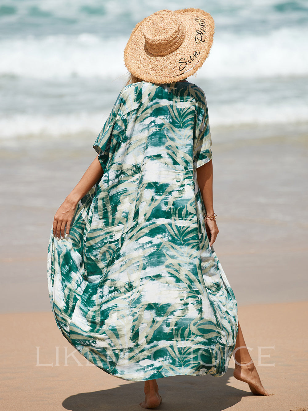 فساتين الشاطئ النسائية ذات الطباعة المرجانية المفتوحة من الأمام