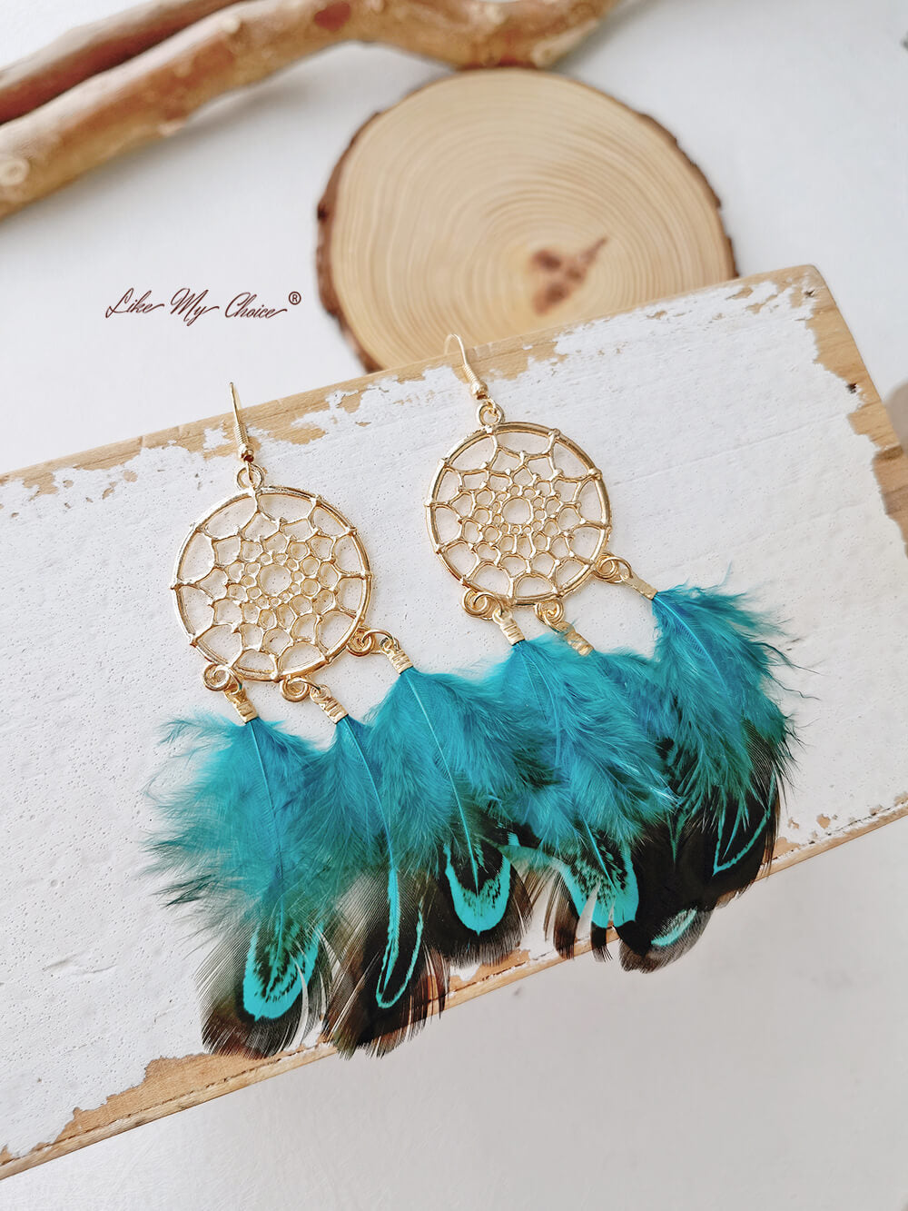 Feather Long Dream Catcher ต่างหูสไตล์ Boho