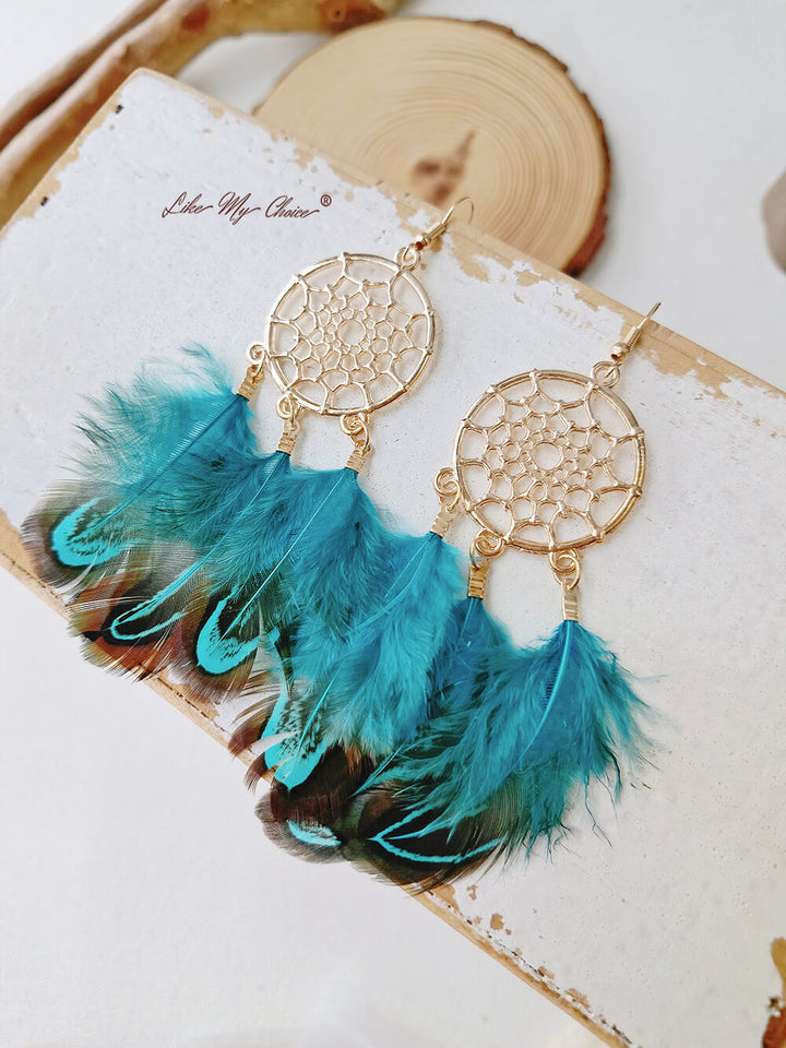 Feather Long Dream Catcher tyylikkäät Boho-korvakorut