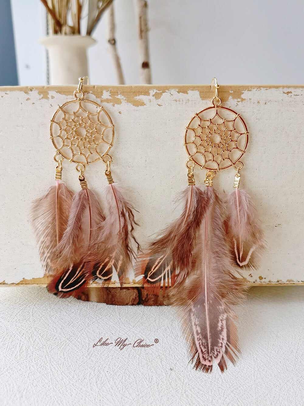 Feather Long Dream Catcher ต่างหูสไตล์ Boho