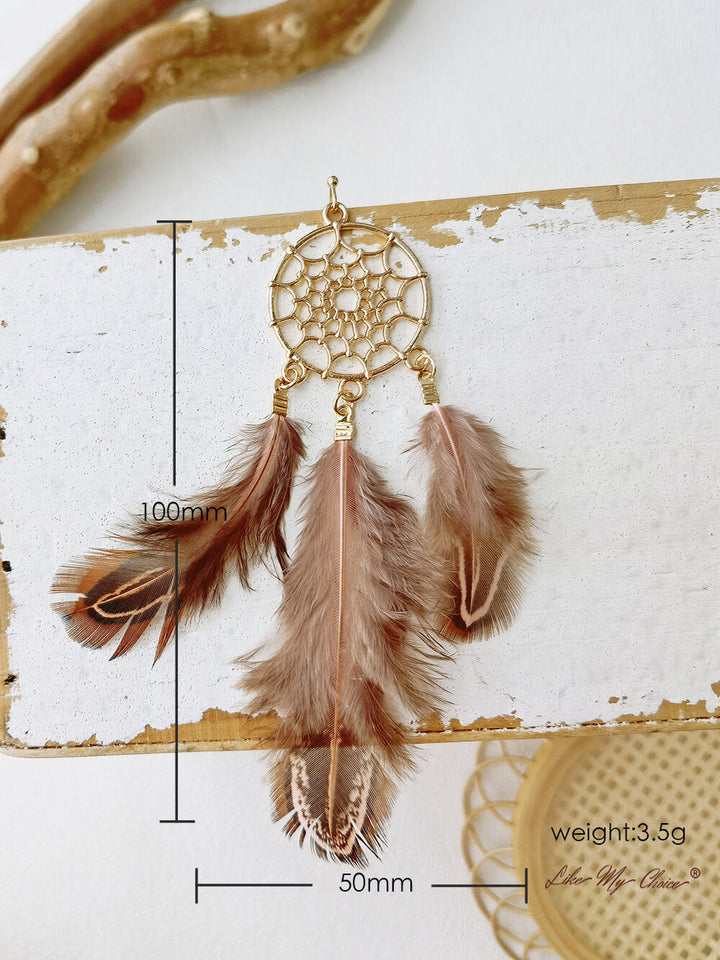 Pendientes bohemios con estilo atrapasueños largos de plumas