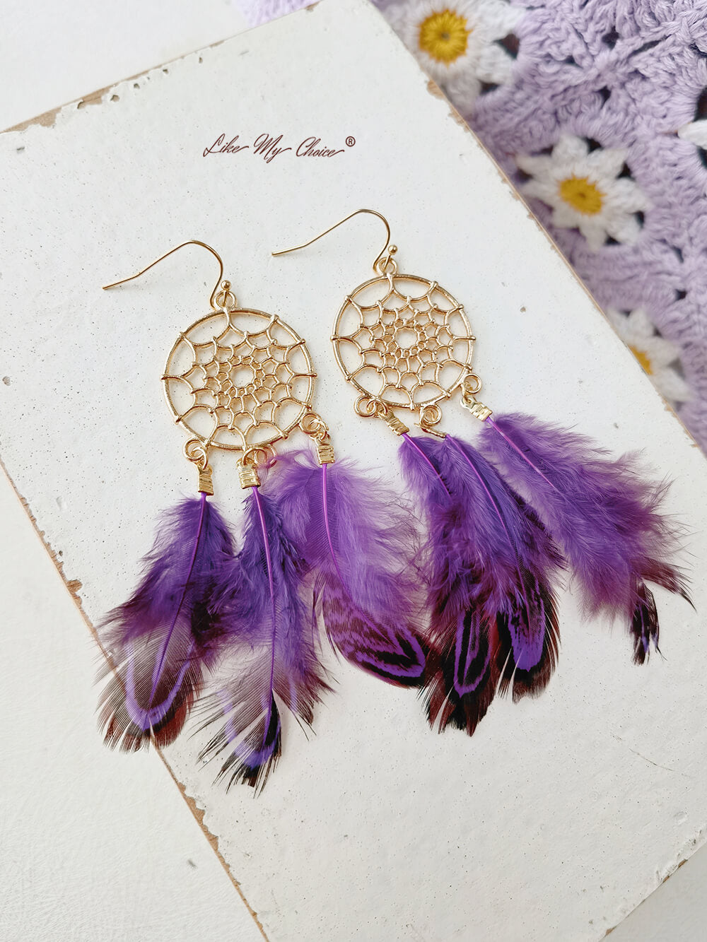 Pendientes bohemios con estilo atrapasueños largos de plumas