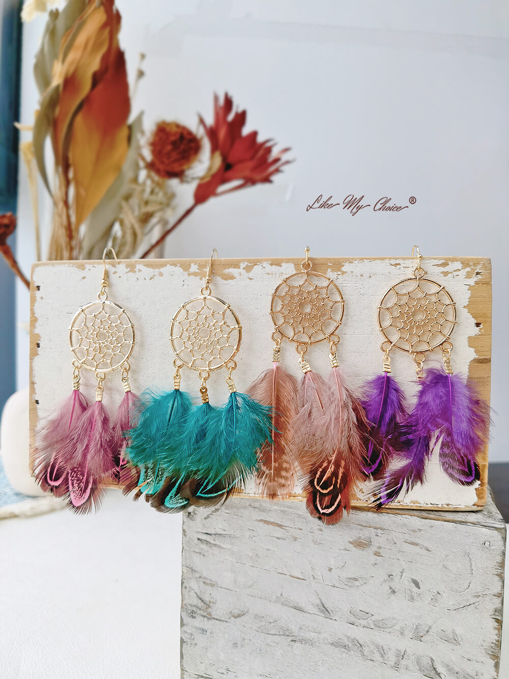 Feather Long Dream Catcher Κομψά σκουλαρίκια Boho