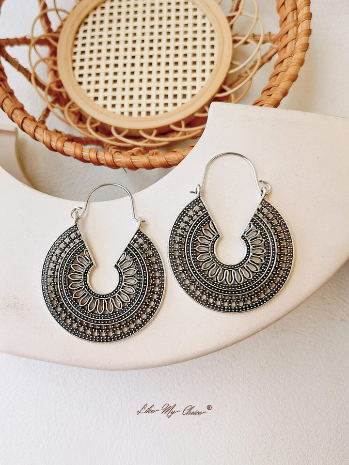 C Shape Hollow Hoop Vintage Earrings