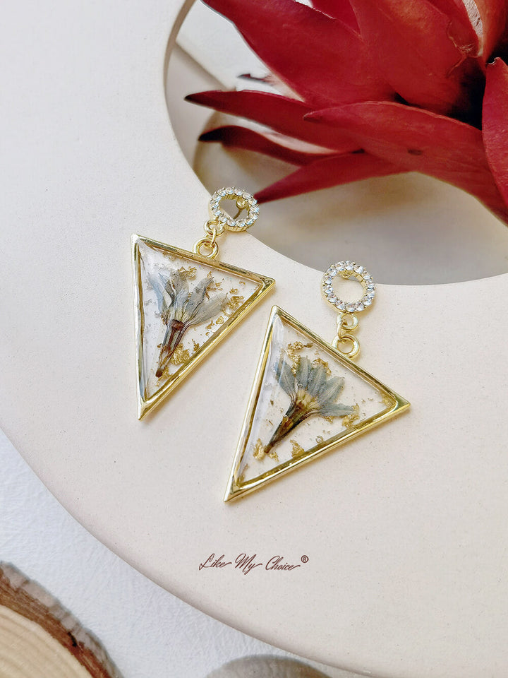 Triangle Handmade Earrings Resin Plant Earrings Small Jewelry Temperament