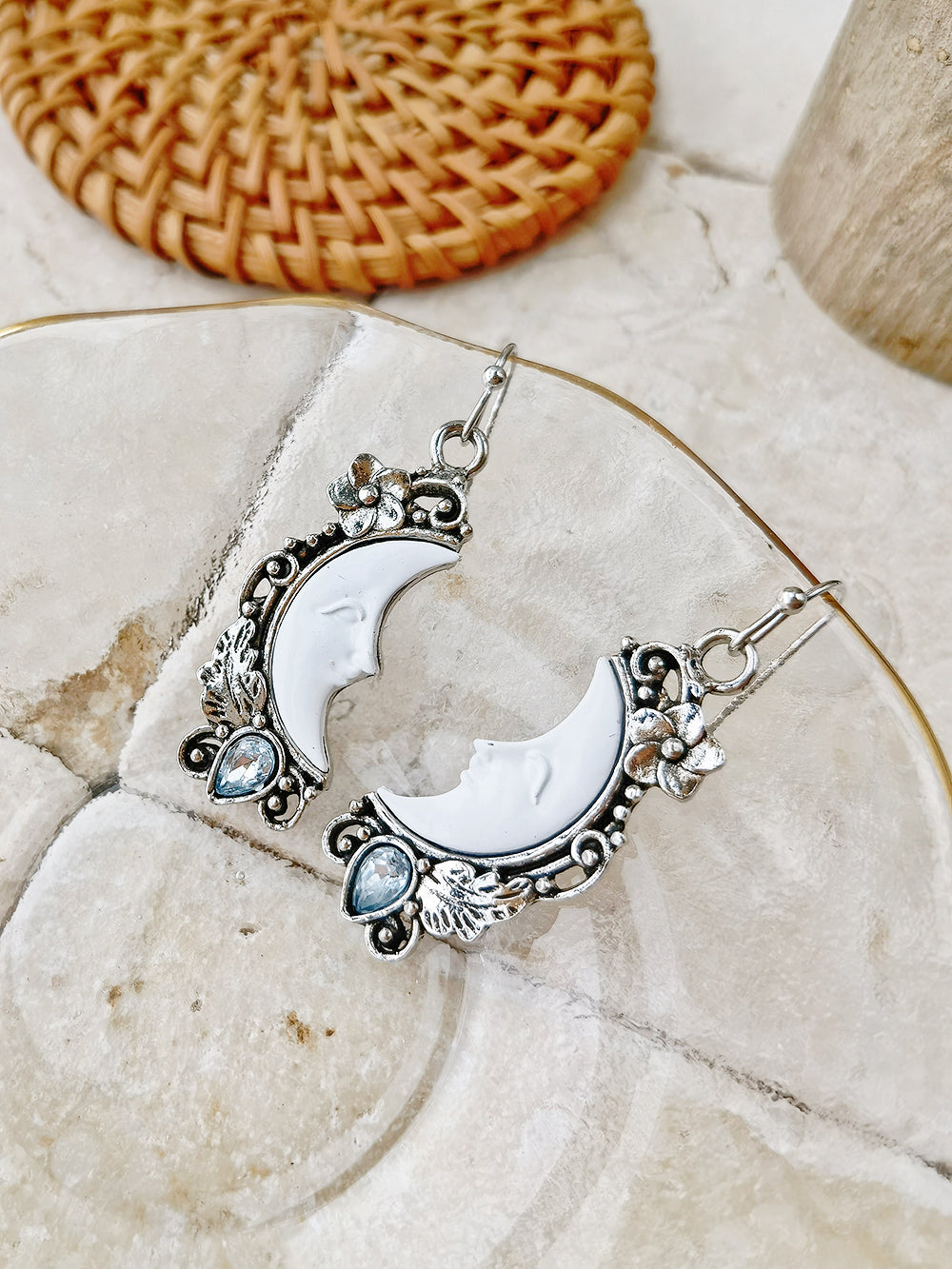 Blå Topaz hänge örhänge med Crescent Moon Motiv