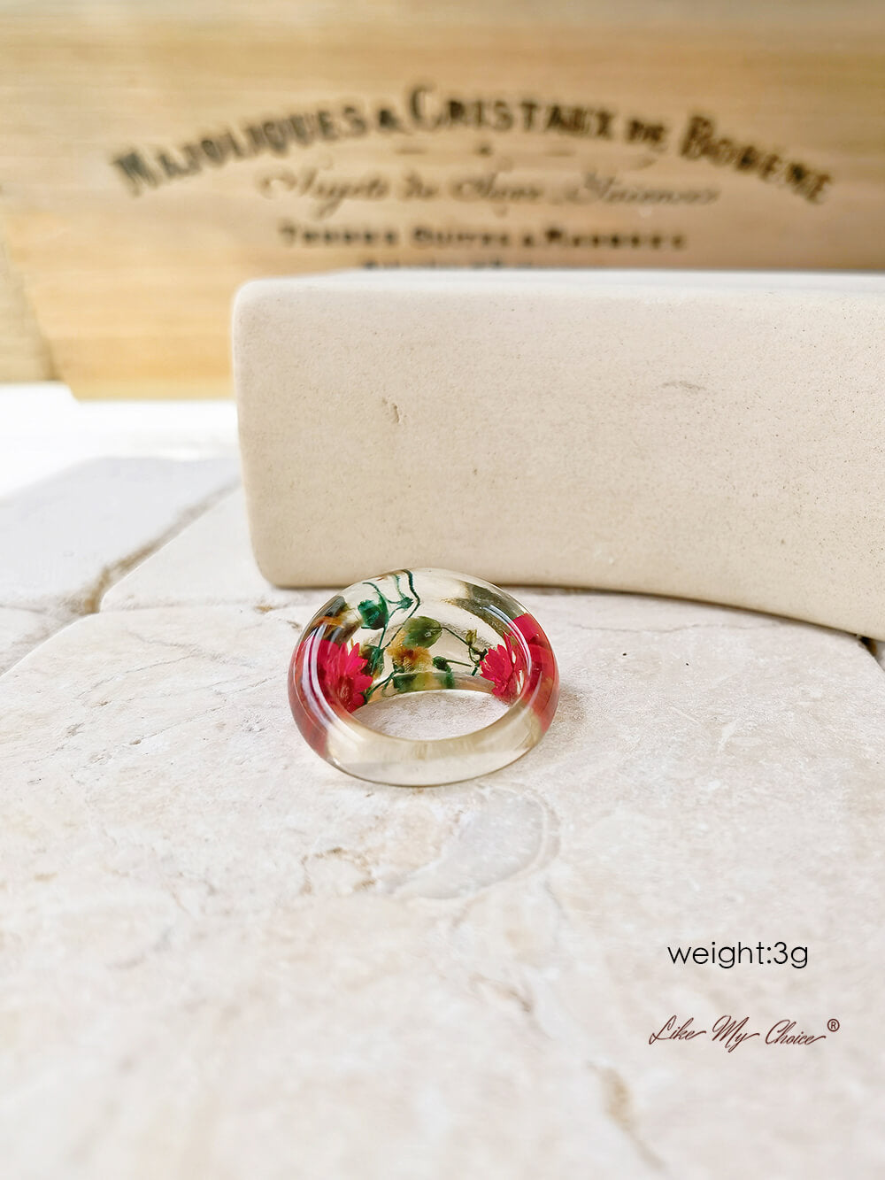 Röd Daisy Oval Resin Ring
